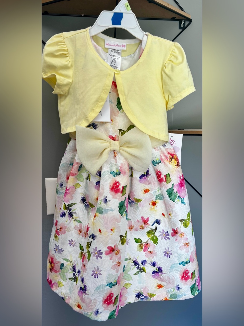 Bonnie Jean Yellow Bolero with White Floral Dress and Bow
